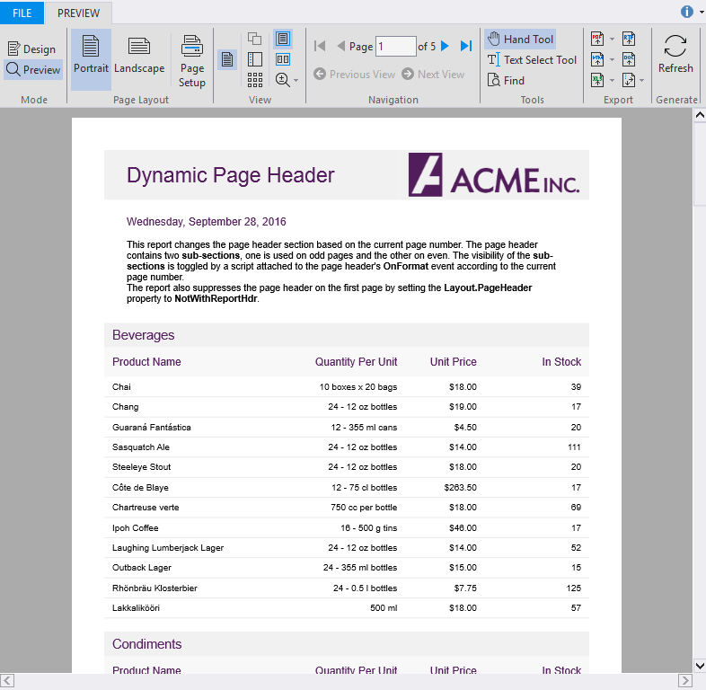 Report with Dynamic Page Header