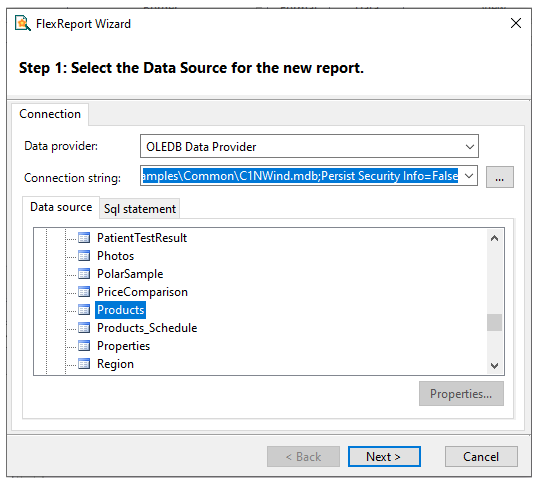 Select the Data Source for the new report.