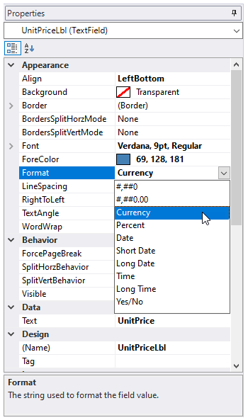 Modify FlexReport Appearance from Properties Pane