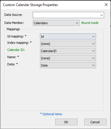 Displays the Custom Calendar Storage properties dialog box. 