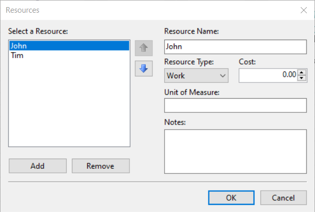 Displays the Project Resources dialog box in the GanttView.