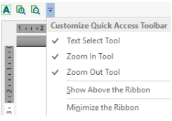 Displays the Quick Access Toolbar's dropdown menu in the print preview ribbon.