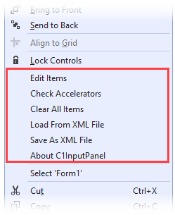 Input panel context menu