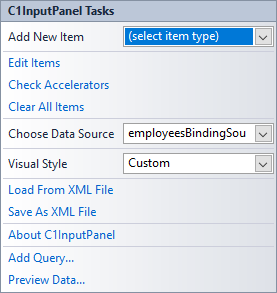 InputPanel tasks menu