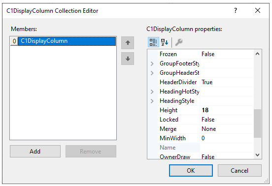 C1DisplayColumn collection editor