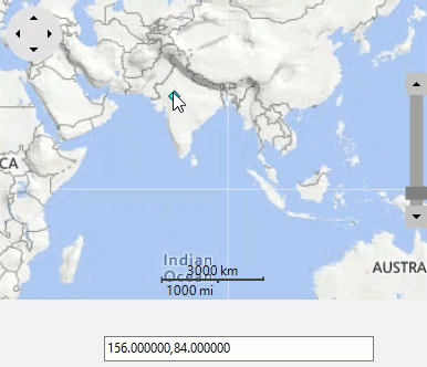 Map displaying geo coordinates while hovering