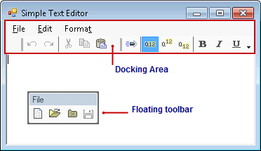 Docking area and floating toolbar