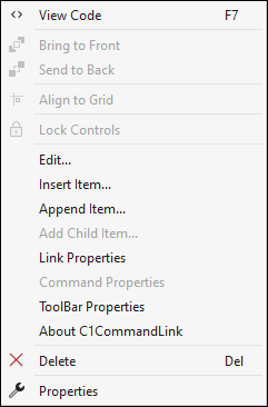 Command Links context menu