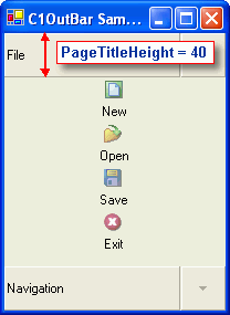 PageTitleHeight set to 40 pixels in OutBar