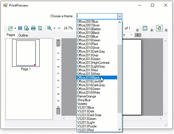 GIF image of adding themes in PrintPreview control.