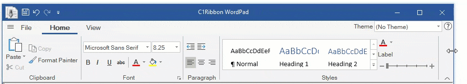 Resizing ribbon app with mouse