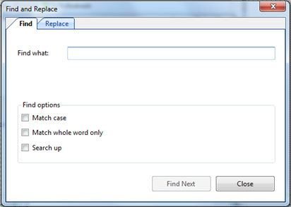 Find and replace dialog box