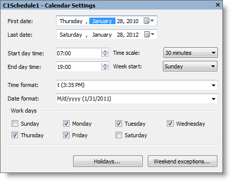 Calendar Settings