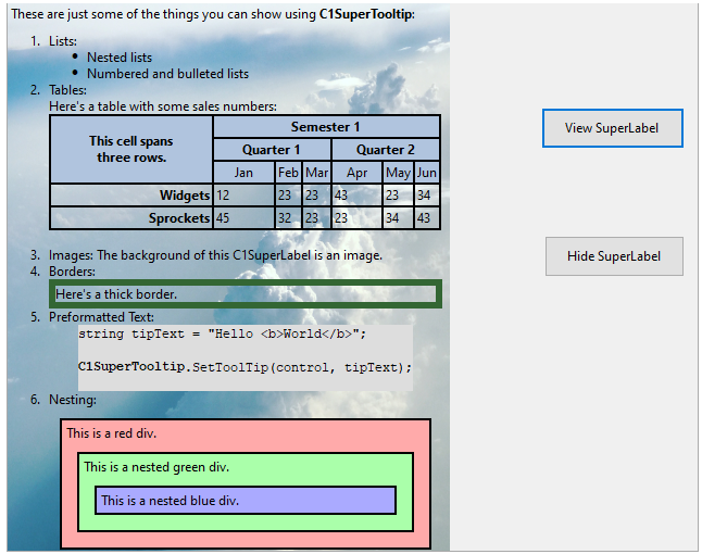 The image show the control in an application for winforms.