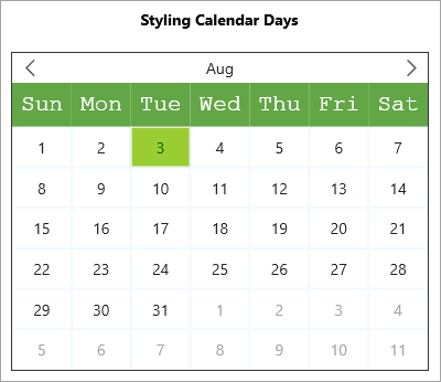 WinUI Calendar with styling applied on days