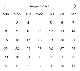 WinUI Calendar UI with header month format