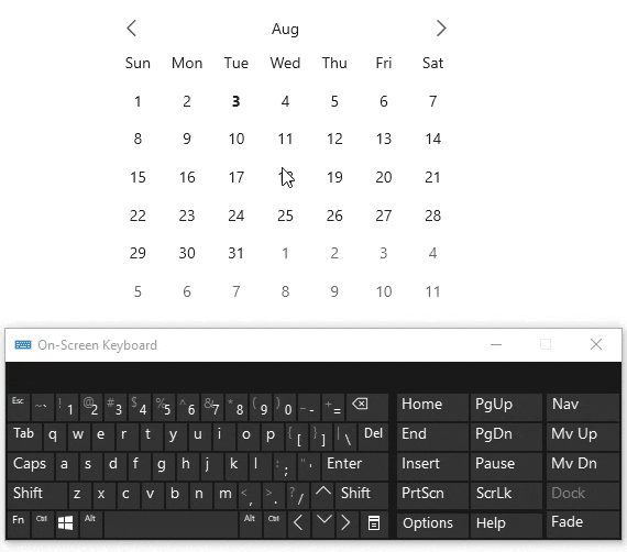 keyboard navigation in WinUI calendar