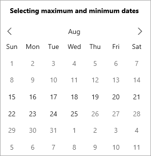 Calendar with date range set as 10 days before and after today's date