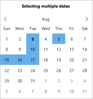 Calendar control with multiple selected dates