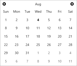 WinUI Calendar with customized navigation icons