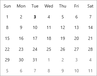 Calendar control without header