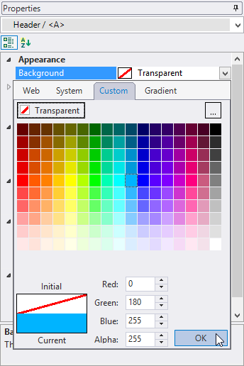 Background color palette