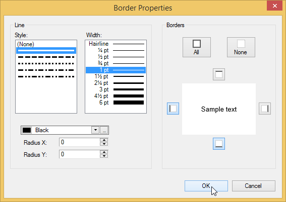 Border properties dialog box