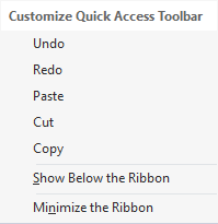 Displays the CustomizeQuick Access Toolbar