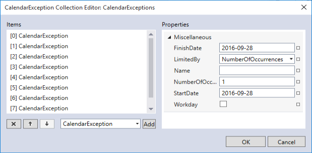 CalendarException Collection Editor