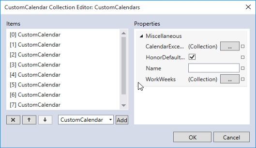 CustomCalendar Collection Editor