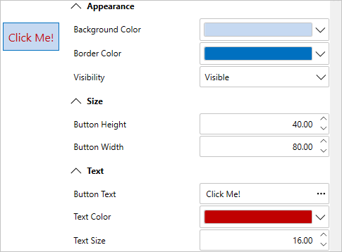 Change in different properties of button using WPF PropertyGrid