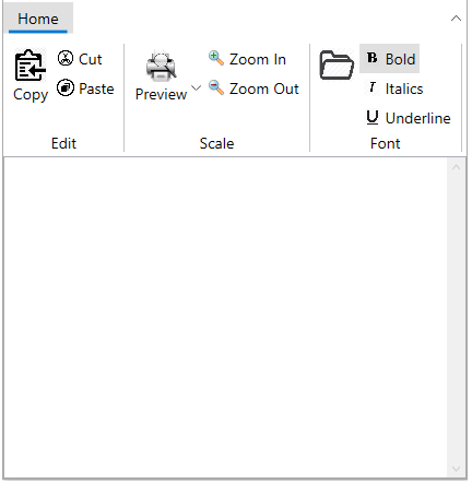 Image showing ribbon application with tab, groups, buttons, togglebuttons and dropdown tool.