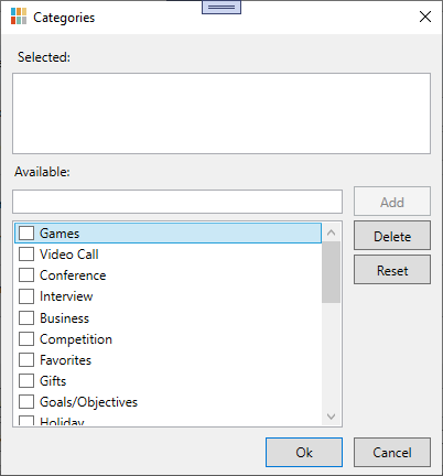 Category dialog in WPF Scheduler