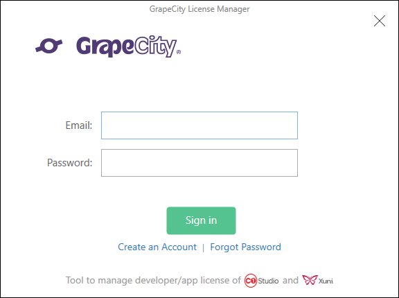 License manager login screen