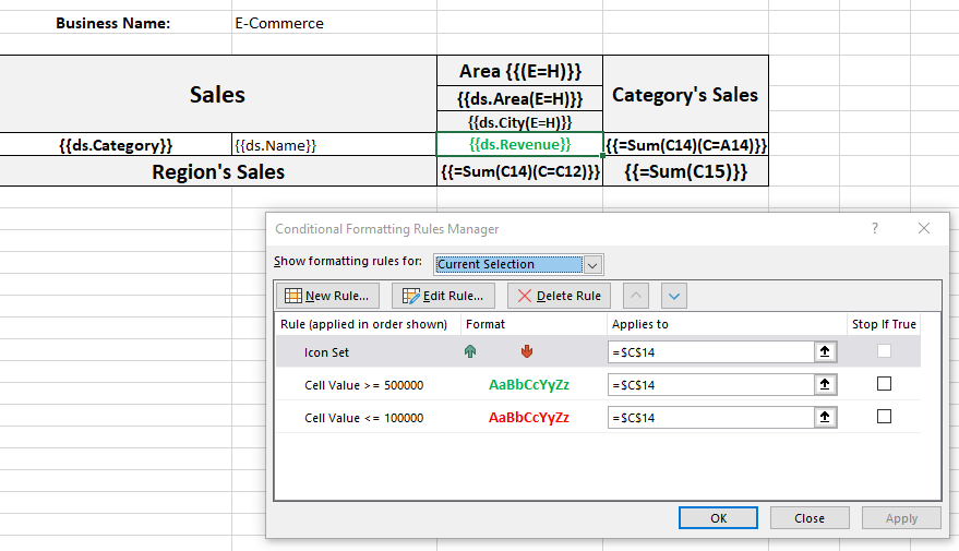 Conditional Formatting Rules Manager dialog
