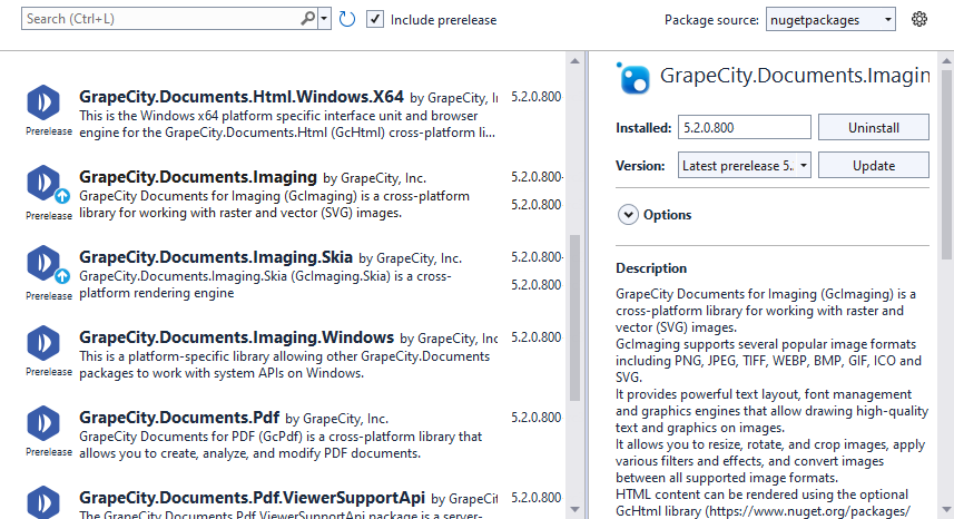 Grapecity.Documents.Imaging library on nuget package manager