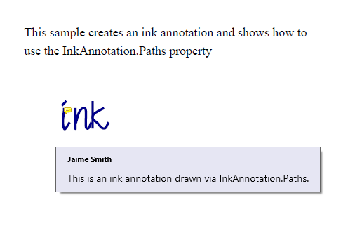Ink annotation in a PDF file