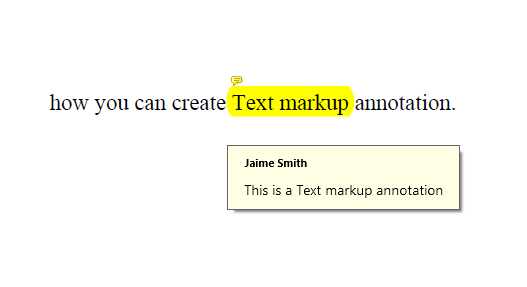 Text markup annotation in a PDF file