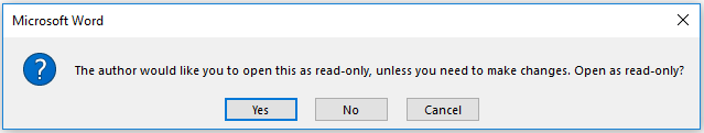 A dialog prompting the user to open the document as read-only