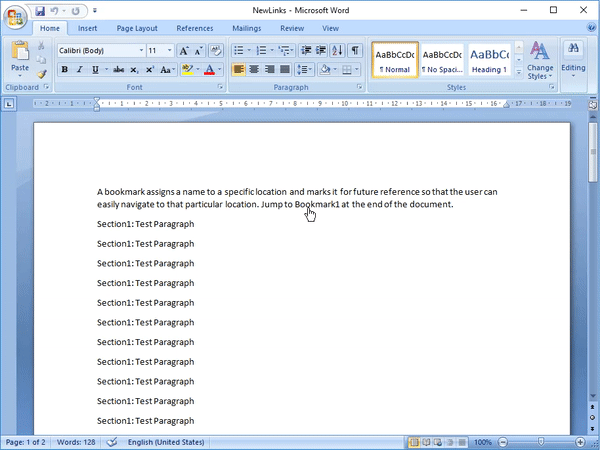 Bookmark in a Word document