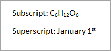 Superscript and subscript text in a Word document