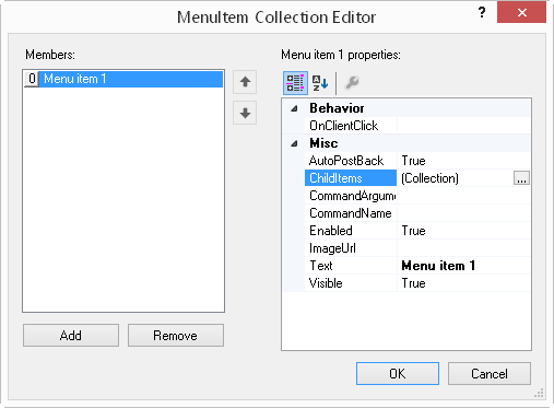 MenuItem Collection Editor