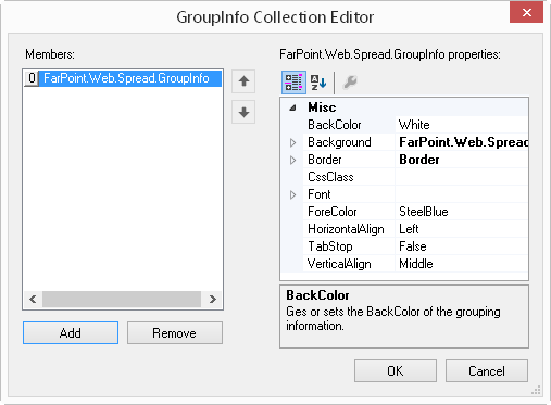 Spread Designer GroupInfo Collection Editor