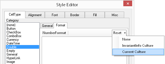 Format Tab for Number Type Cells