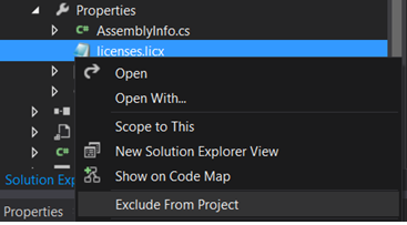 licenses.licx in Solution Explorer window