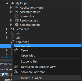 ext.licenses in the Solution Explorer window