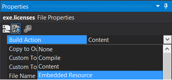 Properties window for ext.licenses file