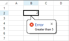 Spreadsheet displaying a validation error for showing an invalid value