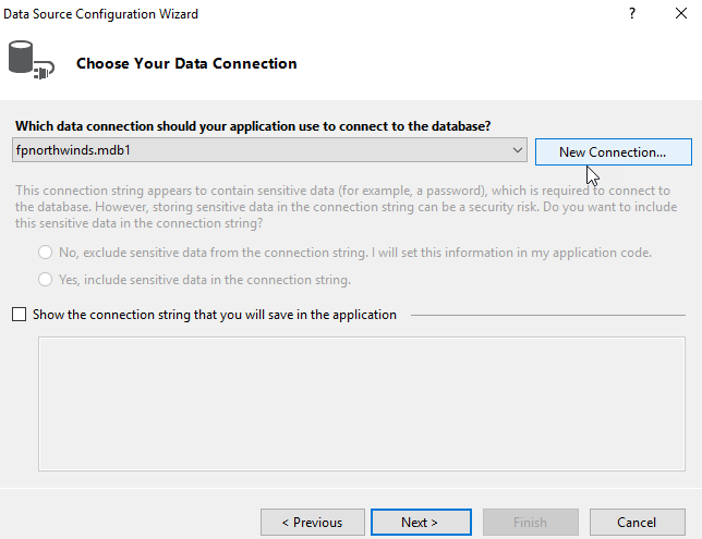Choosing data connection in Data Source Configuration wizard