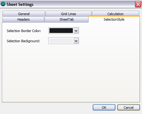 SelectionStyle Tab in Sheet Settings dialog